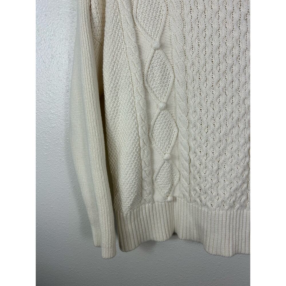 J. Crew Mock Neck Pom Pom Cable Knit Sweater White Medium Preppy Old Money - Picture 4 of 8